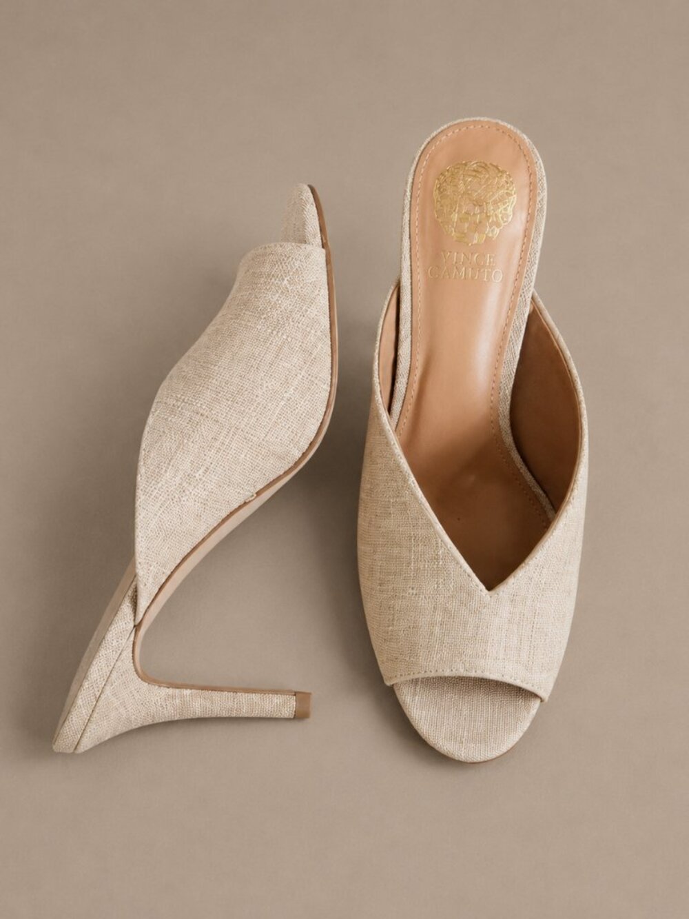 Vince Camuto Treena Linen Mule Heels NWT Natural Beige Slide Sandals Size 8